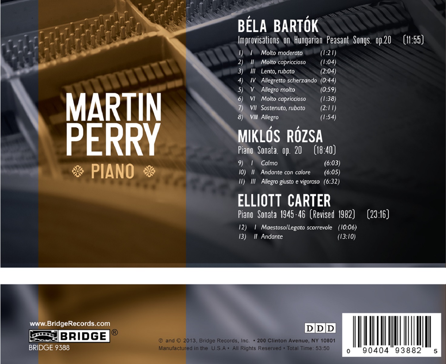 Cover: Music of Bartok, Rozsa and Carter for Piano