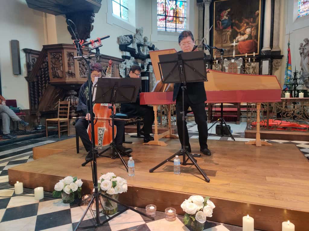 Barokviolist Ryo Terakado gambiste Kaori Uemura en klavecinist Guy Penson